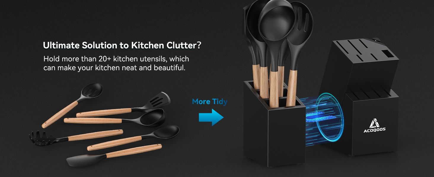 ACOQOOS 14-Piece Knife Block Set with Sharpener - Black Kitchen Knife Set