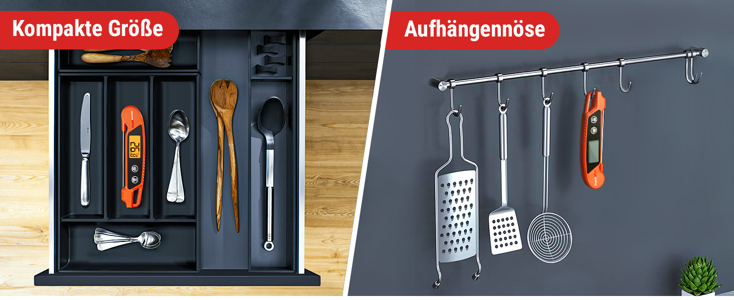 Термометр для м'яса ThermoPro TP03H: точний термометр-шпажка для гриля та приготування їжі, IPX6, великий дисплей, оранжевий