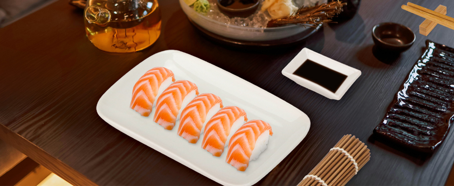 Набір для суші Exzact (10 шт.) – 2 тарілки, 2 миски для соусу, 2 підставки під столові прилади, 2 пари паличок для їжі – високоякісний фарфор, у подарунковій коробці – блакитний колір