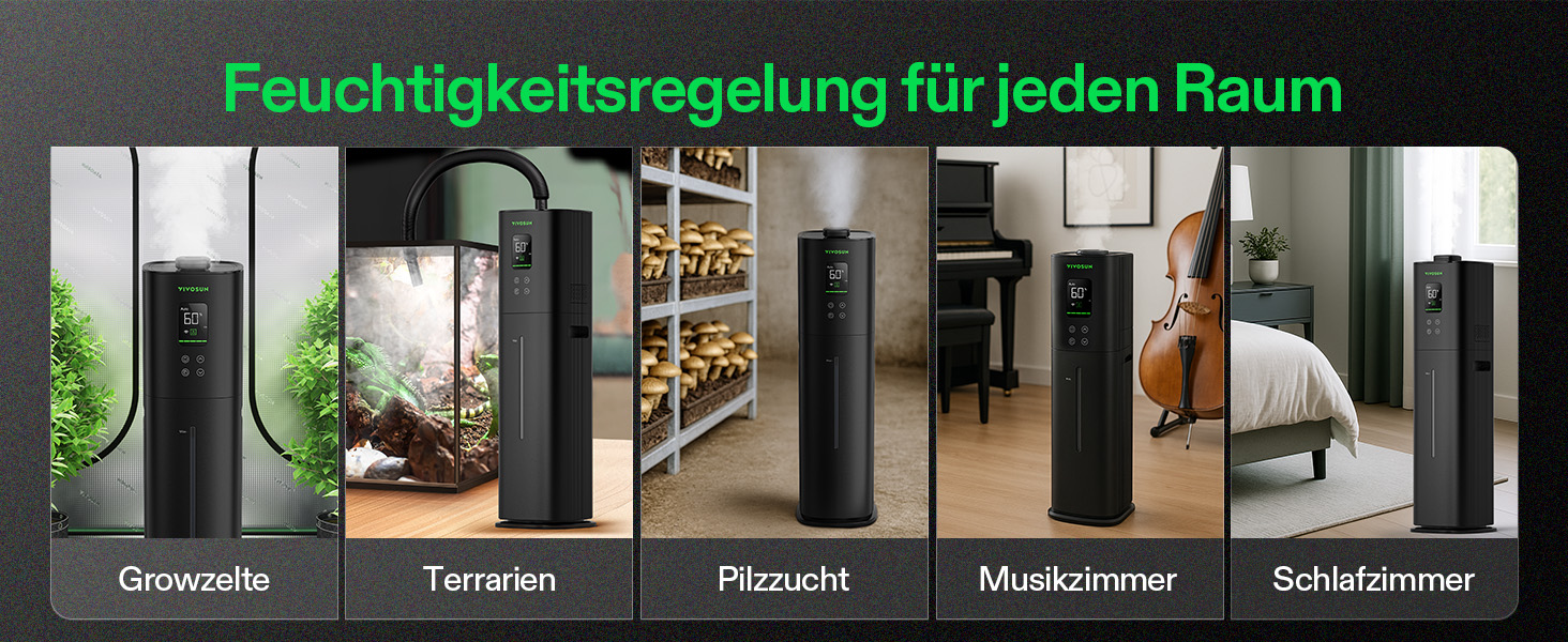 Зволожувач повітря VIVOSUN для рослин, AeroStream H05, 9L, ультразвуковий, тихий (24dB), 360°