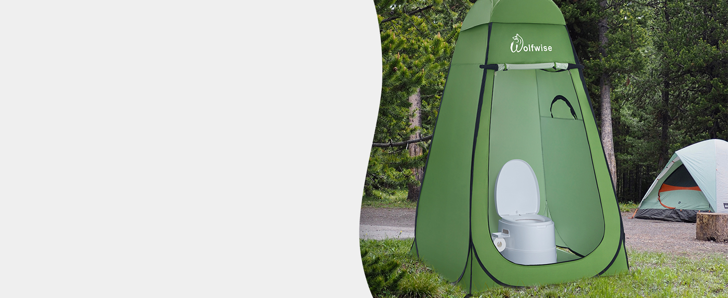 WolfWise Pop-Up Shower Tent with UV Protection - Portable Camping Toilet Tent, Changing Room, Outdoor Privacy Shelter - Green with Floor & Roof