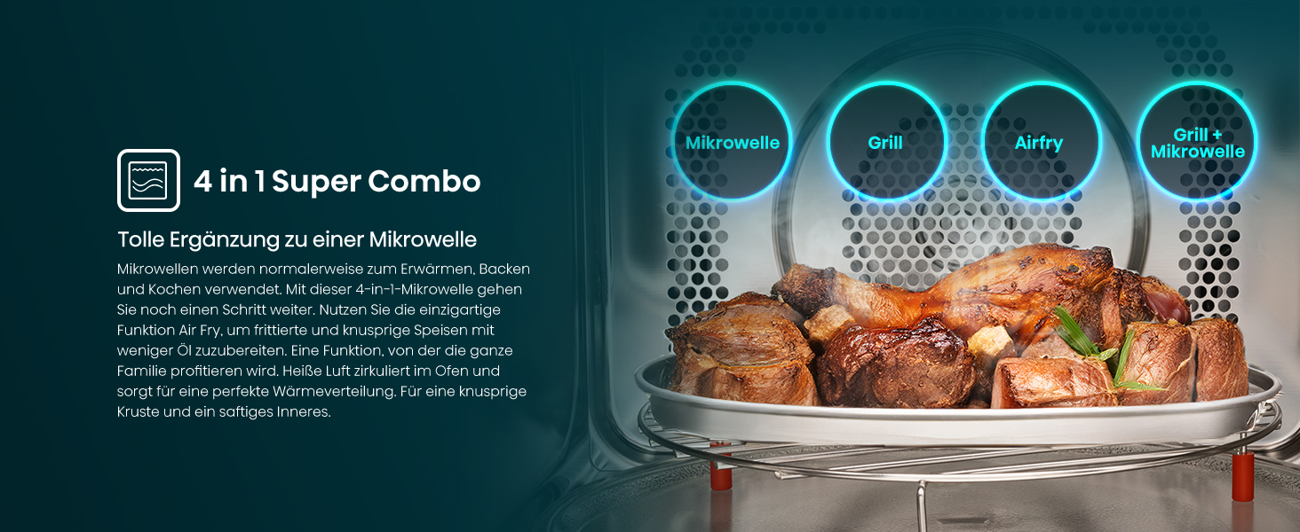 Мікрохвильова піч Hisense H23MOBS5HC 23 л, 900 Вт, AirFry, 4 в 1, чорна