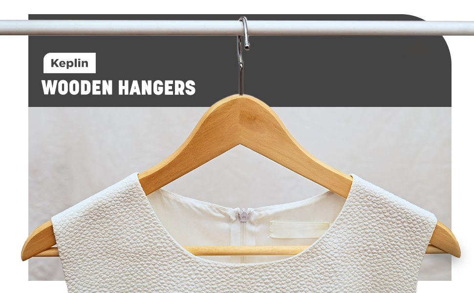 Плечики для одягу KEPLIN Starker з натурального дерева (30 шт.) з обертовим гаком 360° та перекладиною для штанів, з вирізами для плечей - довговічні, економні, підходять для пальто, жакета, костюма