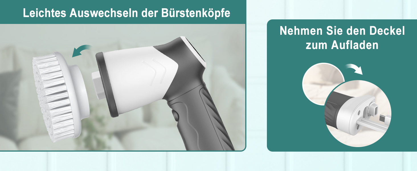 Електрична щітка для прибирання, бездротовий скрубер Power Spin з 7 насадками, 2 швидкості. Ідеально для плитки, душових кабін, скла та ванної кімнати