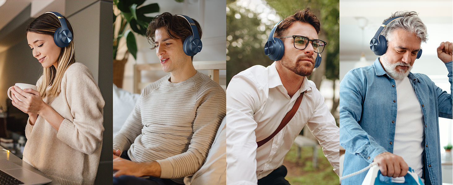 DOQAUS Bluetooth навушники Over-Ear: 90 годин роботи, 3 режими EQ, HiFi стерео, мікрофон, для подорожей/офісу/телефону/ПК/ноутбуків - Navy Blue
