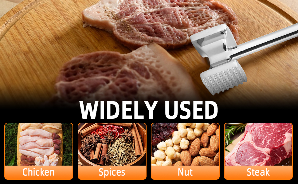 Fleischhammer Bixury 27 см з нержавіючої сталі, двосторонній молоток для м'яса, для приготування шніцелів, котлет, стейків