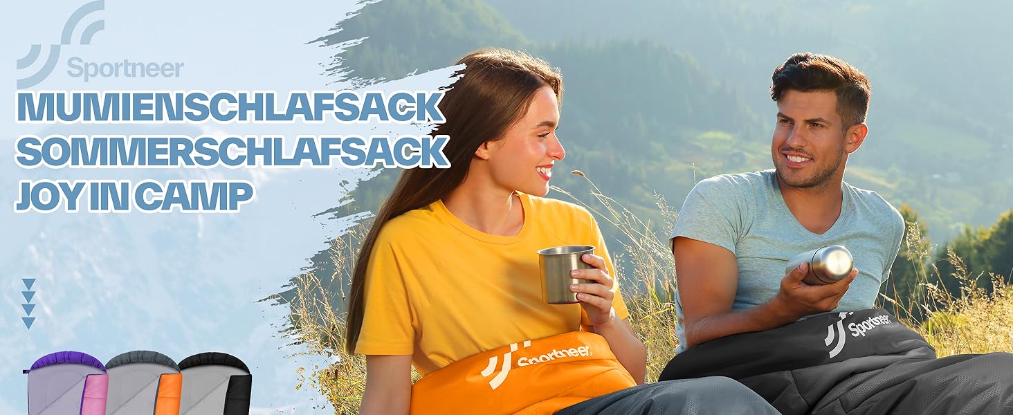 Сплячий мішок Sportneer - компактний та ультралегкий (950г/1500г) - спальний мішок типу 'кокон' для кемпінгу та відпочинку на природі. Підходить для чоловіків, жінок та дорослих (Чорний, літній). 3-4 сезони