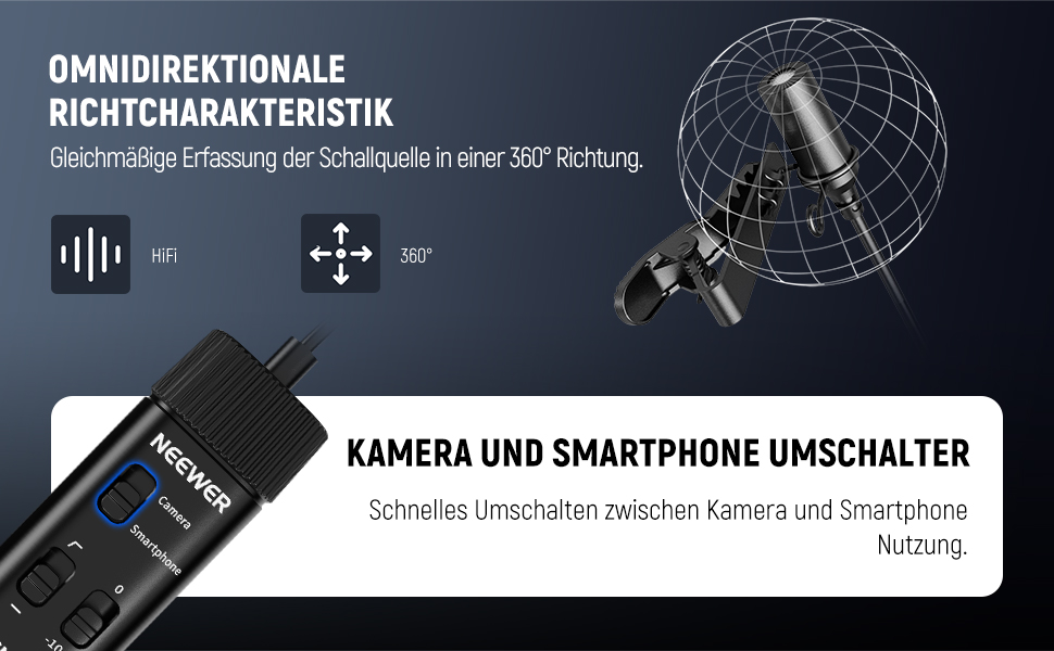 NEEWER Мініатюрний USB-C Лавалерний Мікрофон 2 шт. для iPhone 16 15 Pro Max, Android, Телефонів, Планшетів, ПК, з кабелем 2м (CM10 з 3.5mm TRRS штекером)