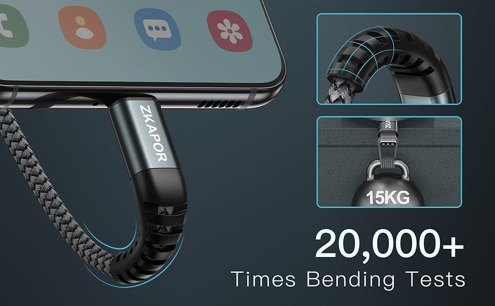 Кабель USB-C 2 шт. 1м, 3.1A, нейлон, сумісний з iPhone 15/15 Pro Max, Samsung Galaxy S23/S22/S21/S10, Note 10, Huawei P40/P30, Google Pixel