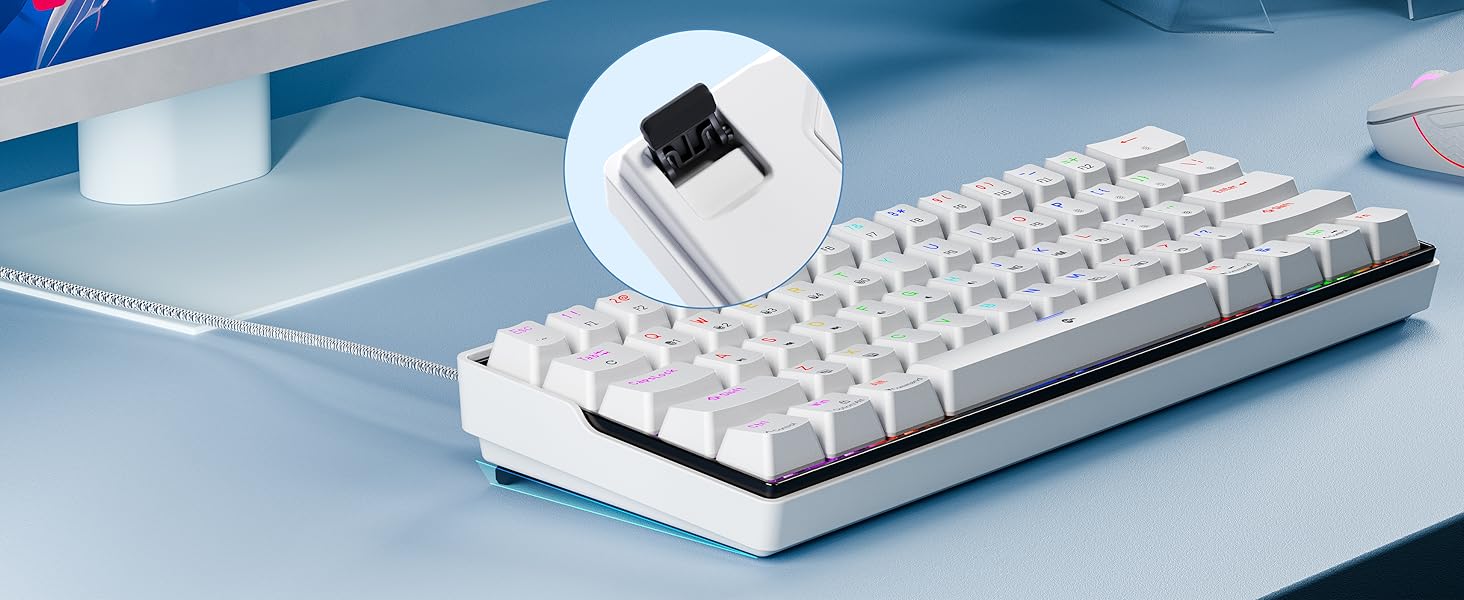 KEMOVE K61SE - Механічна ігрова клавіатура: 61 клавіша, Red Switch, RGB, Anti-Ghosting, US-Layout, для PC, білий корпус