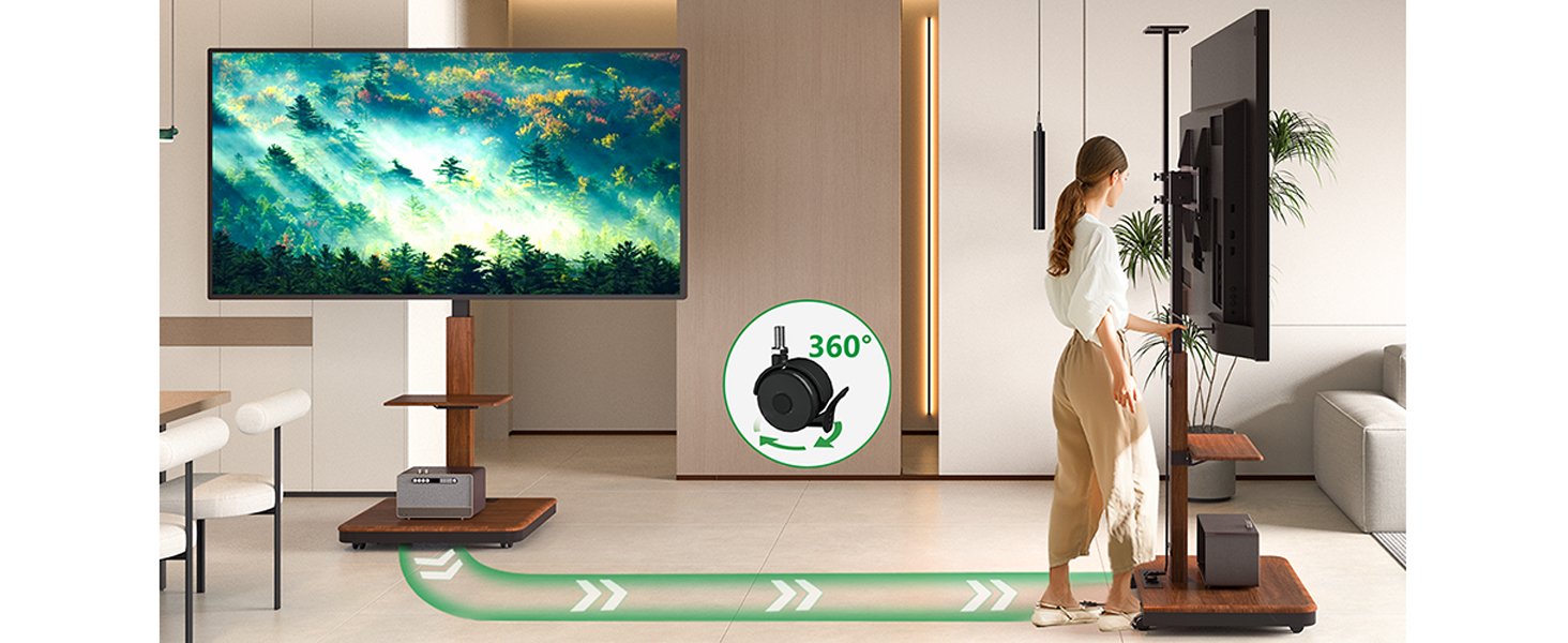 Моторний підставка для телевізора XTRARM Elite: регулювання висоти, VESA 600x400, 40-86 дюймів, 60 кг, з полицями та стійкою для розеток (Білий, горіх)