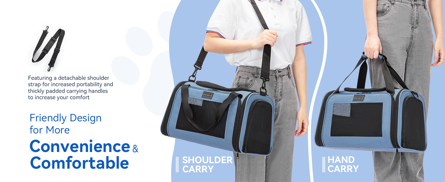 Транспортна переноска для котів та маленьких собак Petsfit, блакитна, S, з захисним ременем та розкладною матрацом