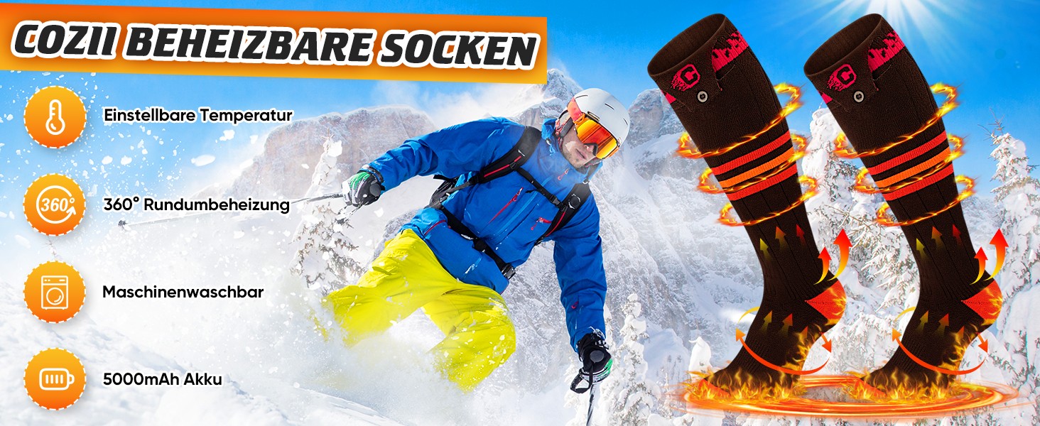 Гріючі шкарпетки COZII для жінок та чоловіків, 5V, 5000 mAh, акумулятор, 65°C, для зими, кемпінгу, полювання, катання на лижах, їзди на конях, смугасті