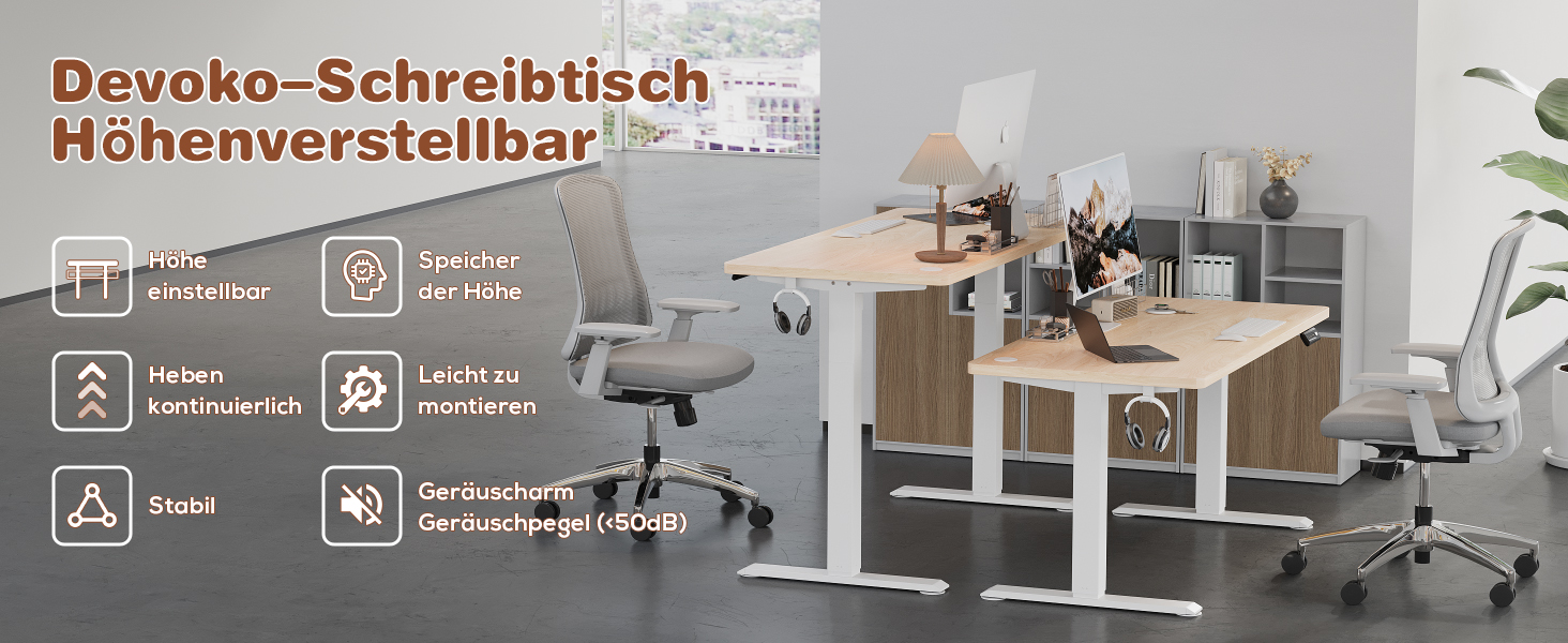 Devoko Electric Standing Desk with Memory - 160x60cm Beige