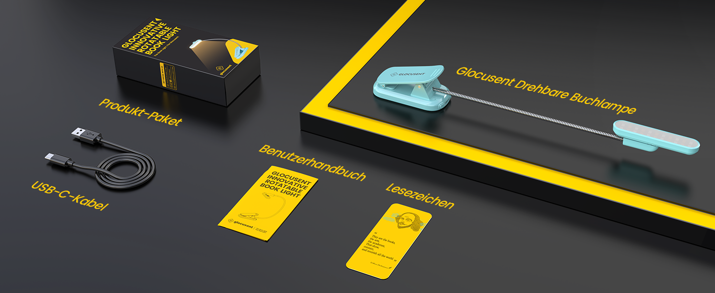 LED лампа для читання Glocusent з кріпленням на книгу, 22 світлодіоди, таймер, регулювання яскравості та кольору, акумулятор 1000 mAh (до 100 годин), для книголюбів, блакитна
