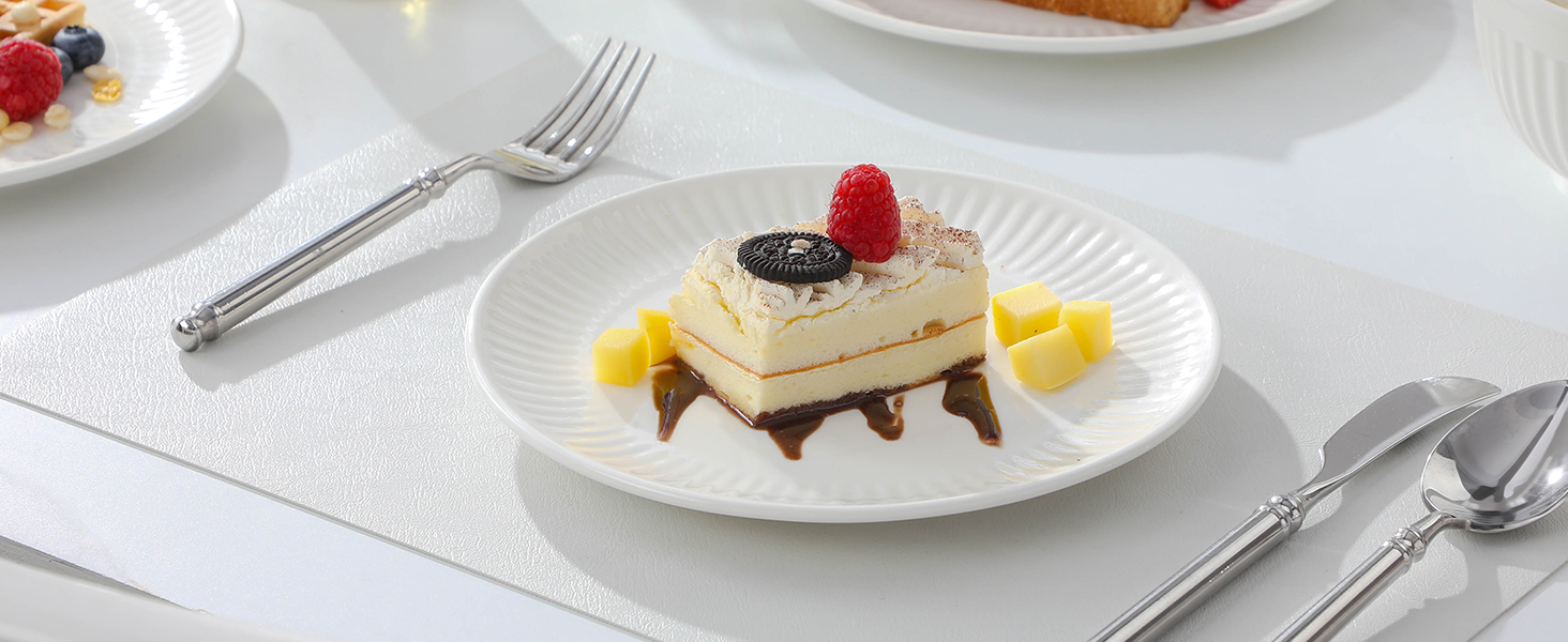 MALACASA LEILA Набір посуду на 6 осіб, 24 елементи: тарілки, миски, порцеляна, ручна робота, для мікрохвильовки та посудомийної машини, білий