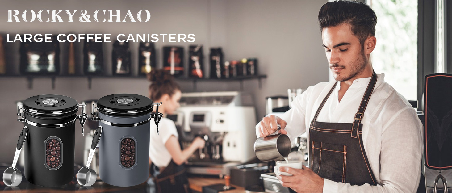 Контейнер для кави ROCKY&CHAO з нержавіючої сталі 1.8L, 600г, з прозорим вікном, для кавових зерен, чаю, горіхів, какао. Зберігає свіжість довше (1.5L-Сірий)