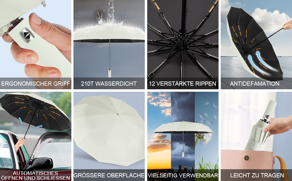 Зонт LAMA Klappschirm: Стійкий до вітру, автоматичний, 105 см, 12 спиць, анти-UV, для гольфу, Bergahornbeige