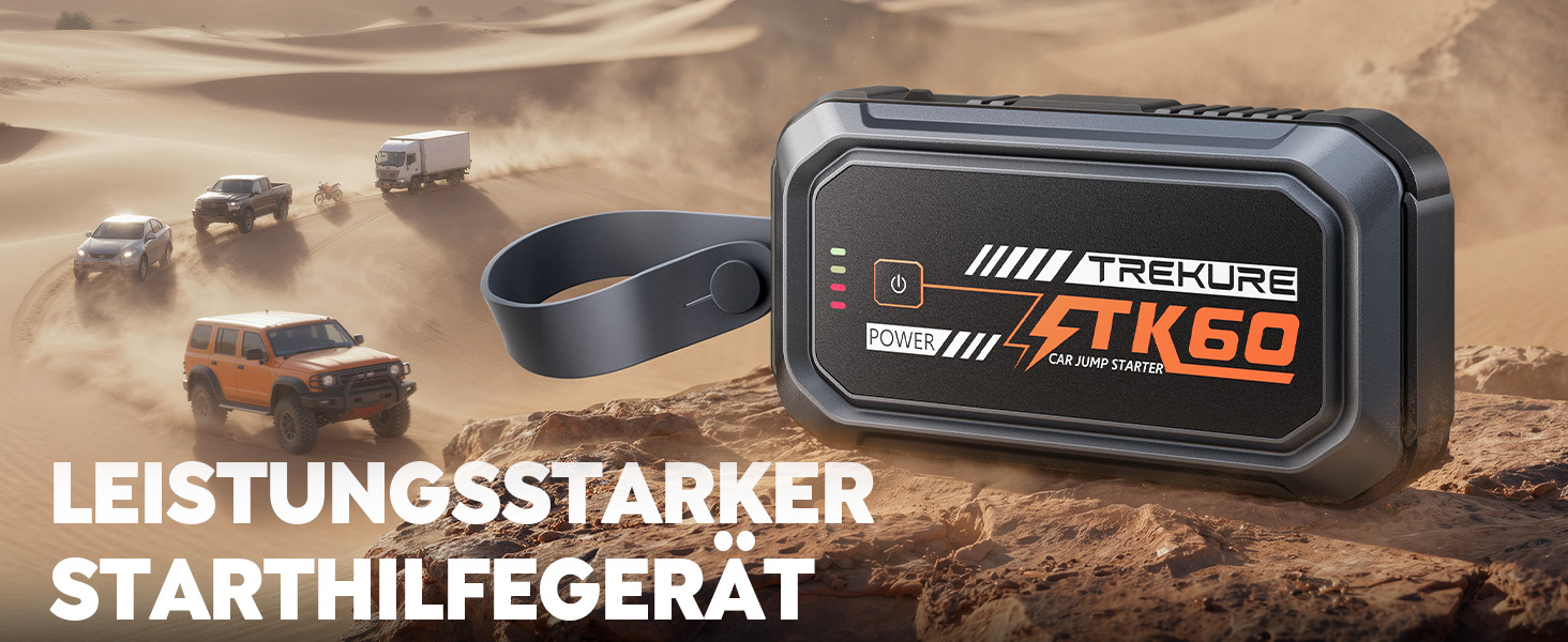 Бустер для автомобіля TREKURE 7000A — Пусковий пристрій (Powerbank) для авто до 9л бензин та 6.5л дизель, з функцією примусового запуску, магнітним кріпленням та 4-в-1 LED робочим світлом