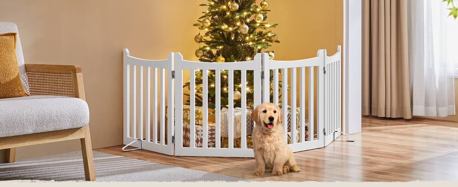 Yaheetech Freestanding Dog Gate - 4 Panel Pet Barrier, 60.5 x 201.5 cm - White