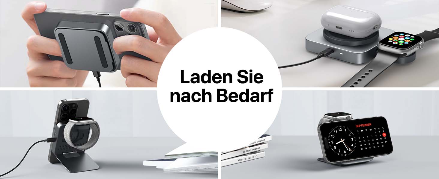 Бездротова зарядка MagSafe для Apple Watch та iPhone (сірий колір), сумісна з iPhone 16 15 14 13 12, iWatch Series, AirPods Pro 3 2