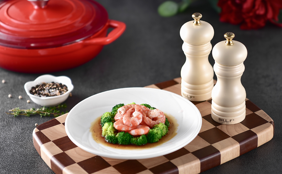 Набір для солі та перцю Bill.F, 2 шт., дерев'яні, ручні, з регульованим керамічним млином, 13,5 см (чорний та кремовий)