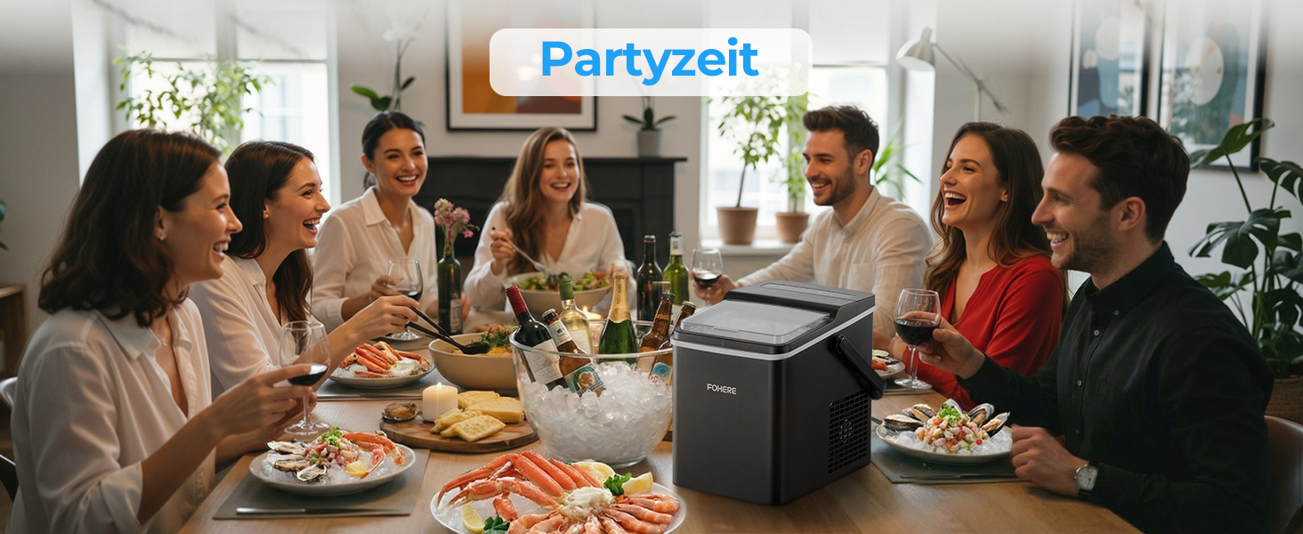 Машина для приготування льоду FOHERE з ручкою, 14 кг/24 год, 9 кубиків льоду за 5 хвилин, 2 розміри, самоочищення, портативна з лопаткою та кошиком – ідеальна для дому, кухні, офісу, кемпінгу, вечірки, RV