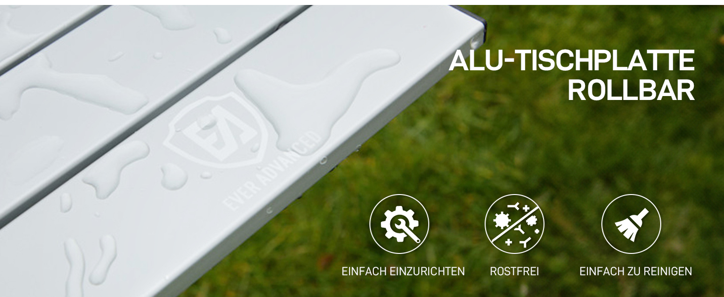 Розкладний туристичний стіл EVER ADVANCED 120x70 см з алюмінію для кемпінгу, пікніка, саду, балкону, срібний