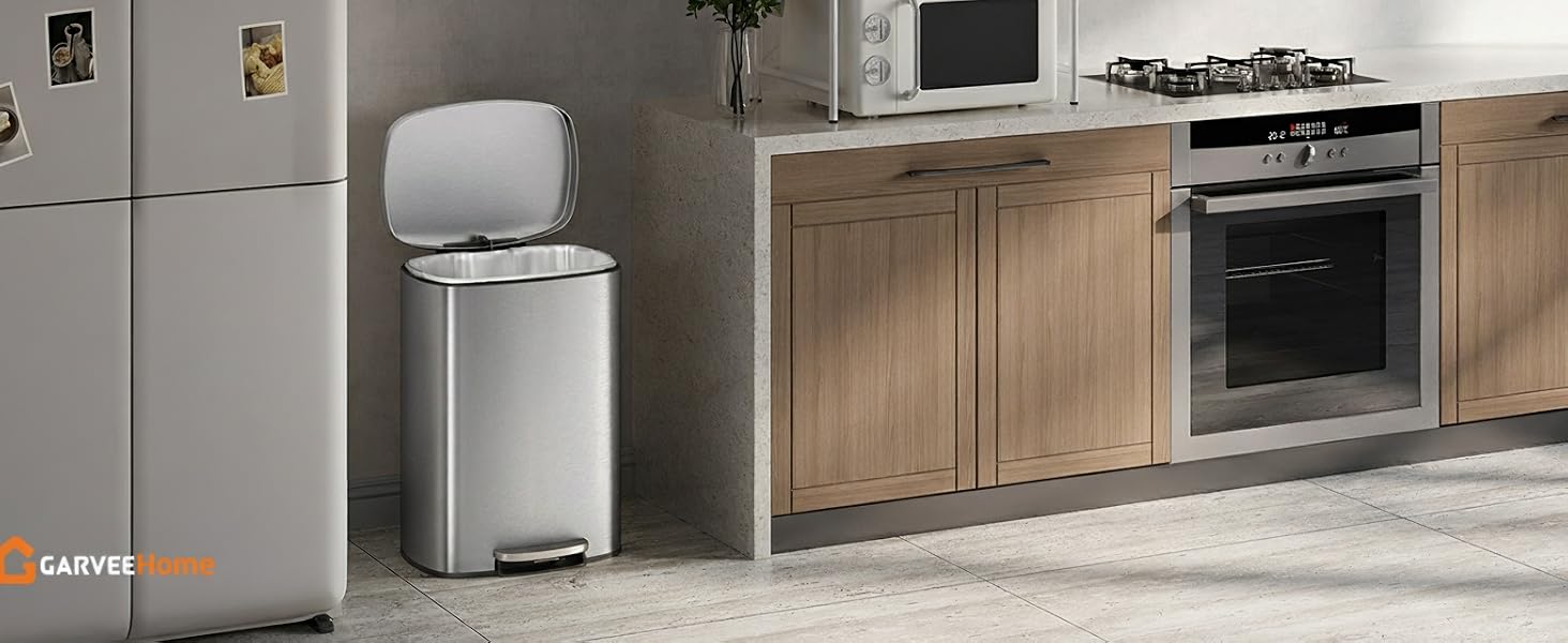 Набір металевих смітників GarveeHome (50л + 10л) з педаллю та кришкою, кухонне відро зі сталі з внутрішнім контейнером, колір нержавіюча сталь
