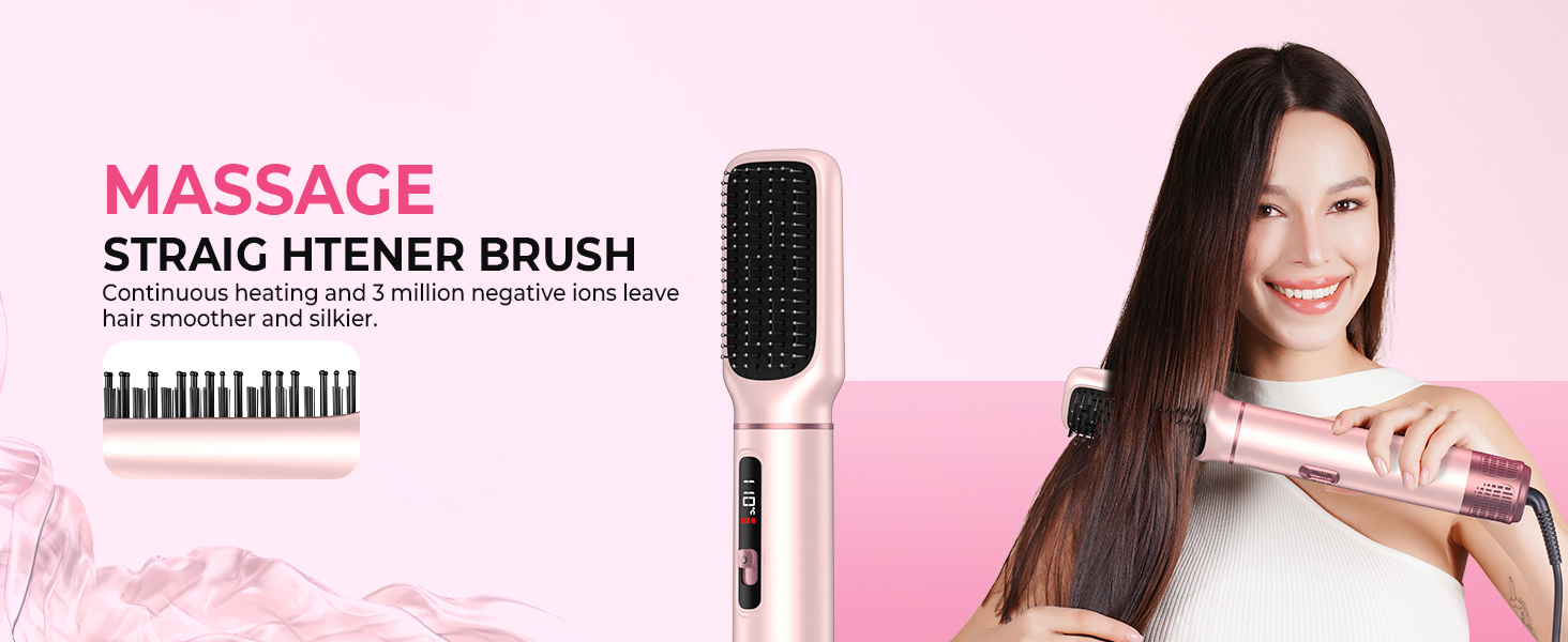 Мультистайлер для волосся 6 в 1 MogaWave Pro Air Styler 1000W: фен, автоматичний стайлер для завивки, вирівнювач та об'ємна щітка (Рожевий)