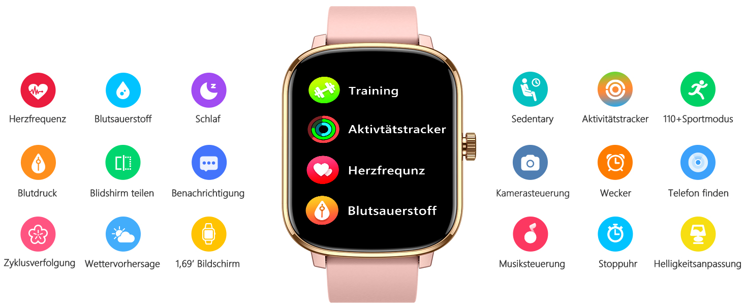 Смарт-годинник KALINCO для дітей та чоловіків, 1.69” з моніторингом серцевого ритму, сну, крокоміра та сповіщеннями про дзвінки/повідомлення. Чорний