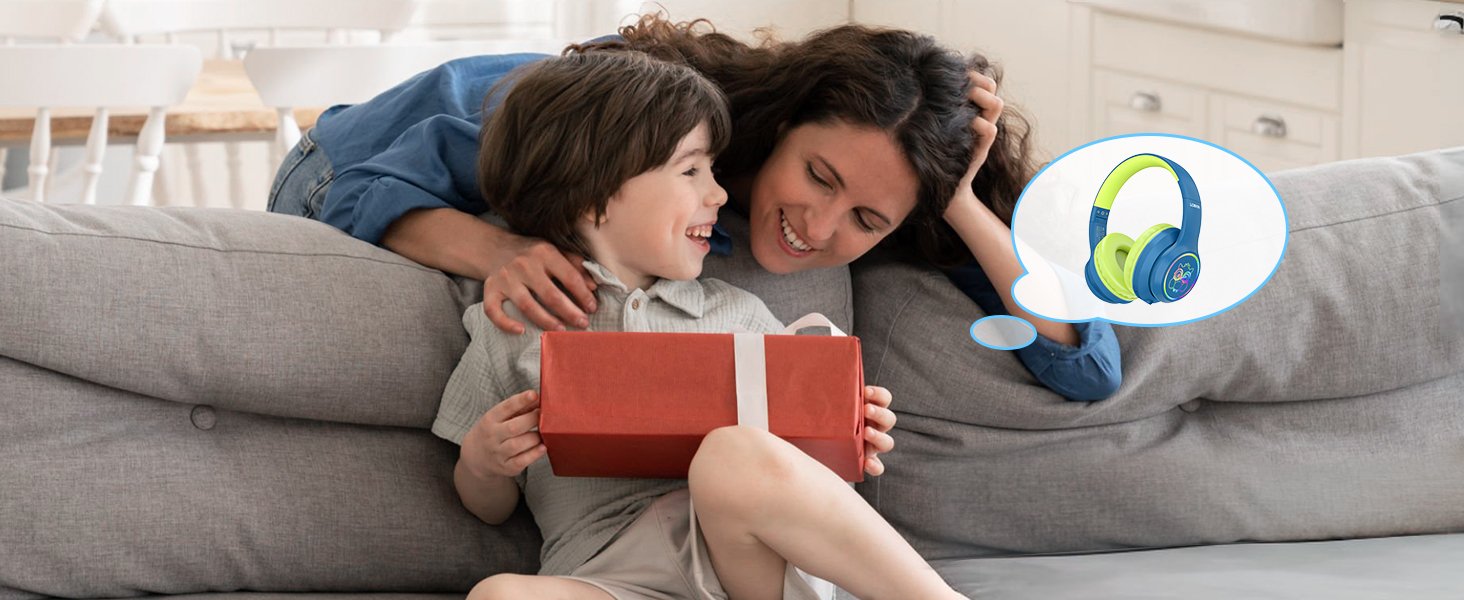 Дитячі навушники LOBKIN Bluetooth Over-Ear з чохлом, бездротові та провідні, для дівчаток, складні, регульовані, для школи, подорожей (блакитно-зелені, ANC)