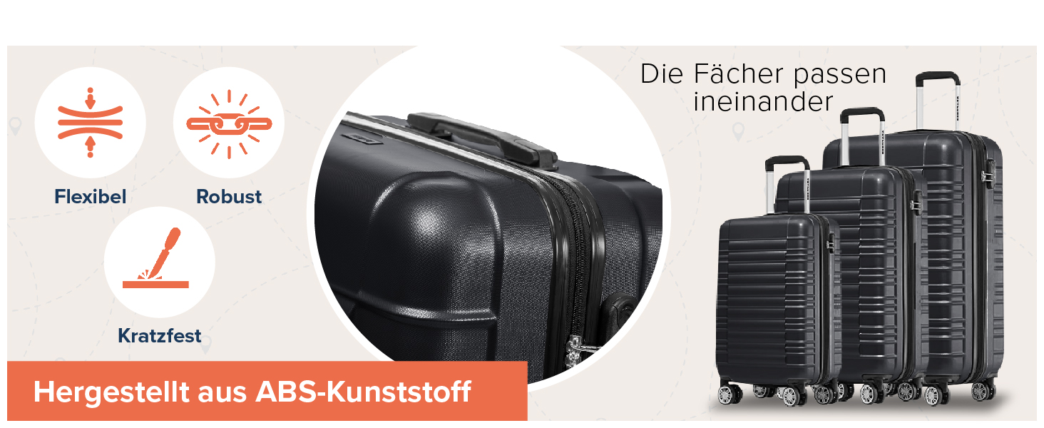 Набір валіз TRVLMORE 3 в 1: велика, середня, маленька, чорний колір. Валізи з жорстким корпусом, для подорожей, ручна поклажа 54x36x20 см.