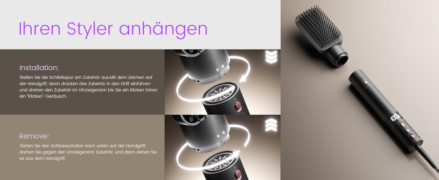 Airstyler 6-в-1: Фен-щітка, локони, об'єм, випрямлення, сушка волосся (Rose Gold)