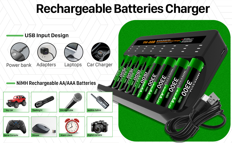 Зарядний пристрій для акумуляторів AA/AAA 8 слотів - розумний зарядний пристрій для NI-MH/NI-CD акумуляторів