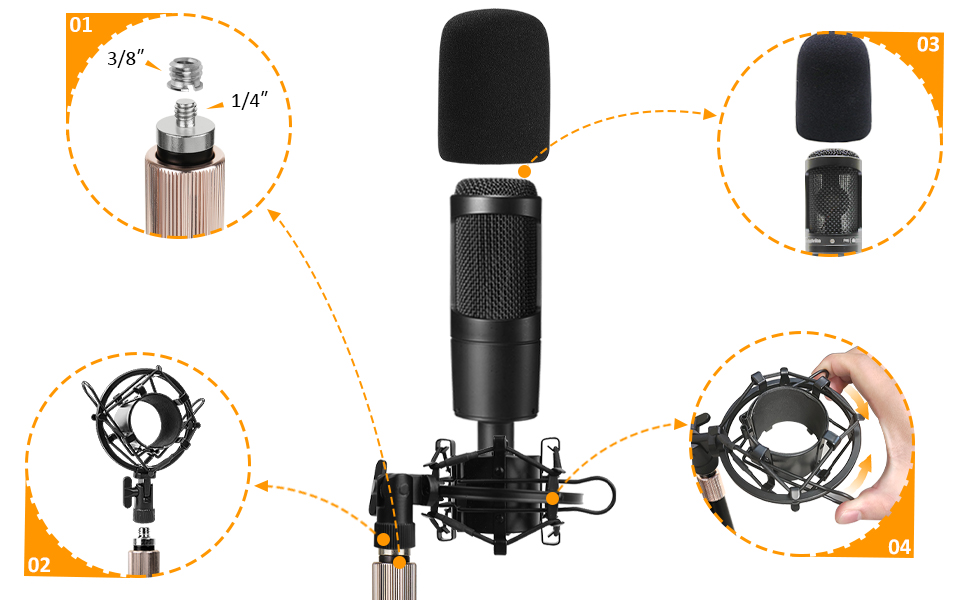 Підставка для мікрофона Audio Technica AT2020 з поп-фільтром та вітрозахистом (комплект)
