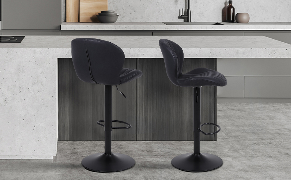 Набір з 2 барних стільців Ralex-Chair Moderne - регульована висота, оббивка з алькантари, чорний колір