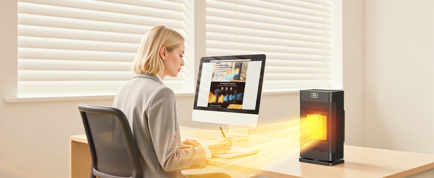 Керамічний електронагрівач 1500W з термостатом, PTC-керамічний нагрівач, ECO-режим, захист від перегріву та перекидання, 75° коливання, 2-в-1 енергозберігаючий нагрівач для дому, чорний