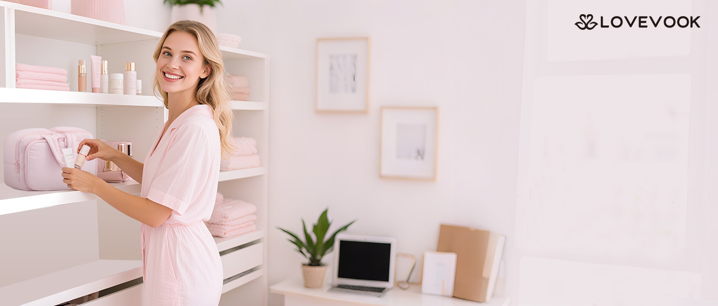 LOVEVOOK Косметичка для жінок велика, легка, для подорожей, з відділенням для мокрого, водонепроникна, з ручкою, блакитна