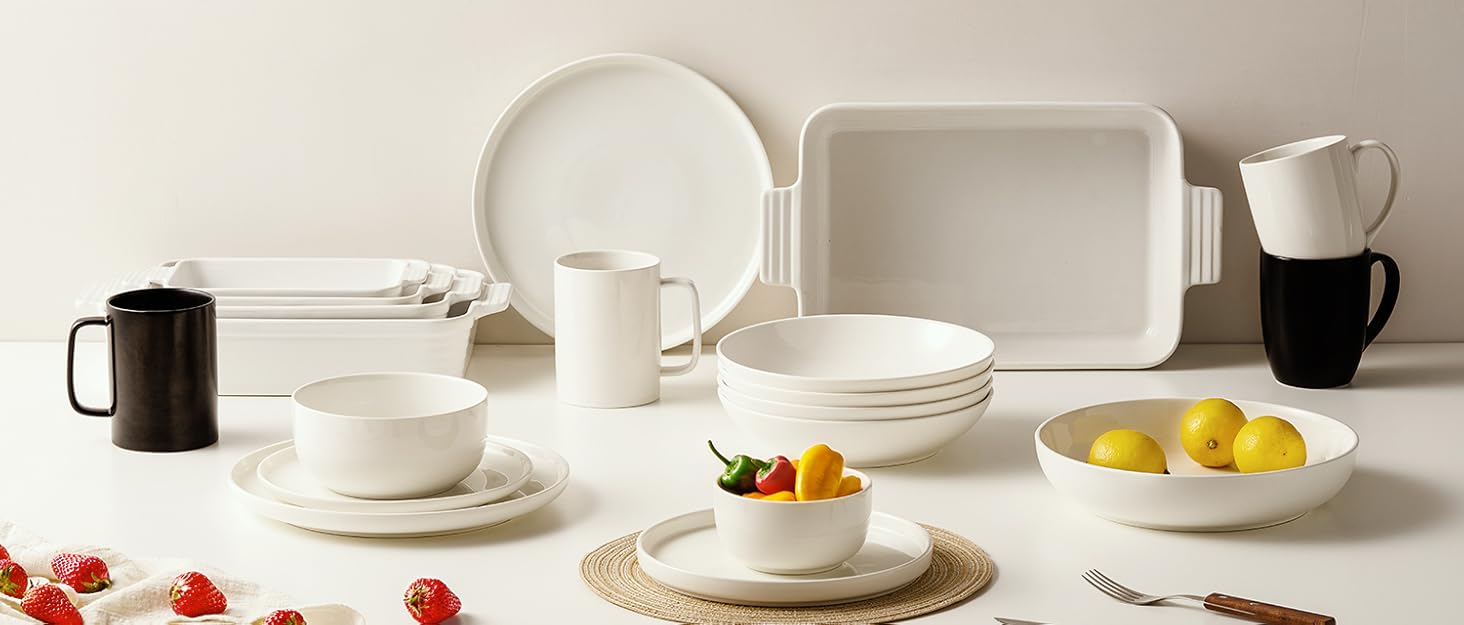 Набір форм для запікання Jassceram з кераміки (4 шт.) – глибокі прямокутні форми для лазаньї та випікання. Великий набір порцелянових форм для духовки, підходить для приготування брауні, банкетів. Розміри: 9.6'/11.5'/13.1'/15.2'