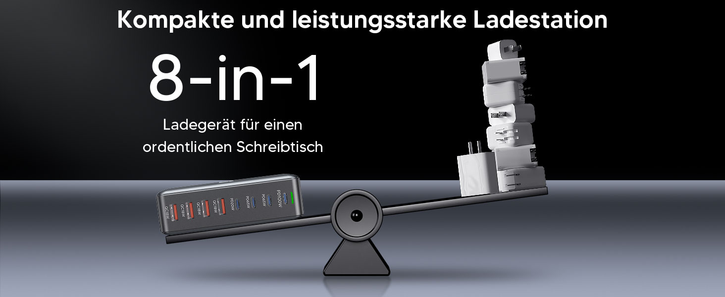 Зарядний пристрій USB-C GaN III 320W, 8 портів: для iPhone, Samsung, MacBook, Dell, Steam Deck та ін.