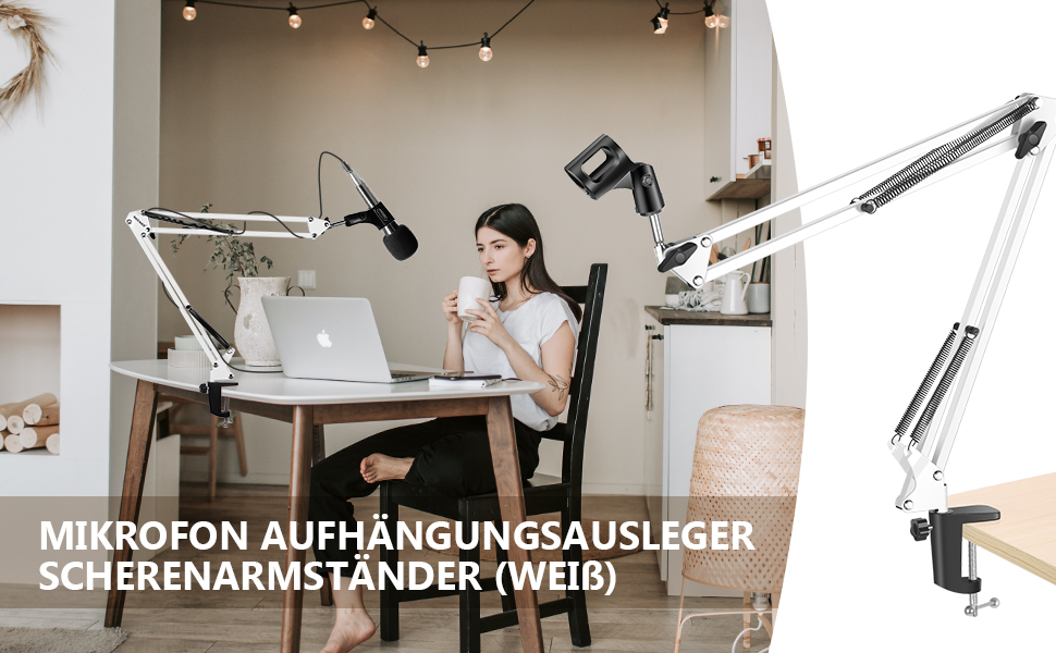 NEEWER Регульований мікрофонний стійка з підвісом, максимальне навантаження 1 кг, для радіо, телебачення, студійного запису та подій, сумісний з Blue Yeti Snowball Yeti X (білий)