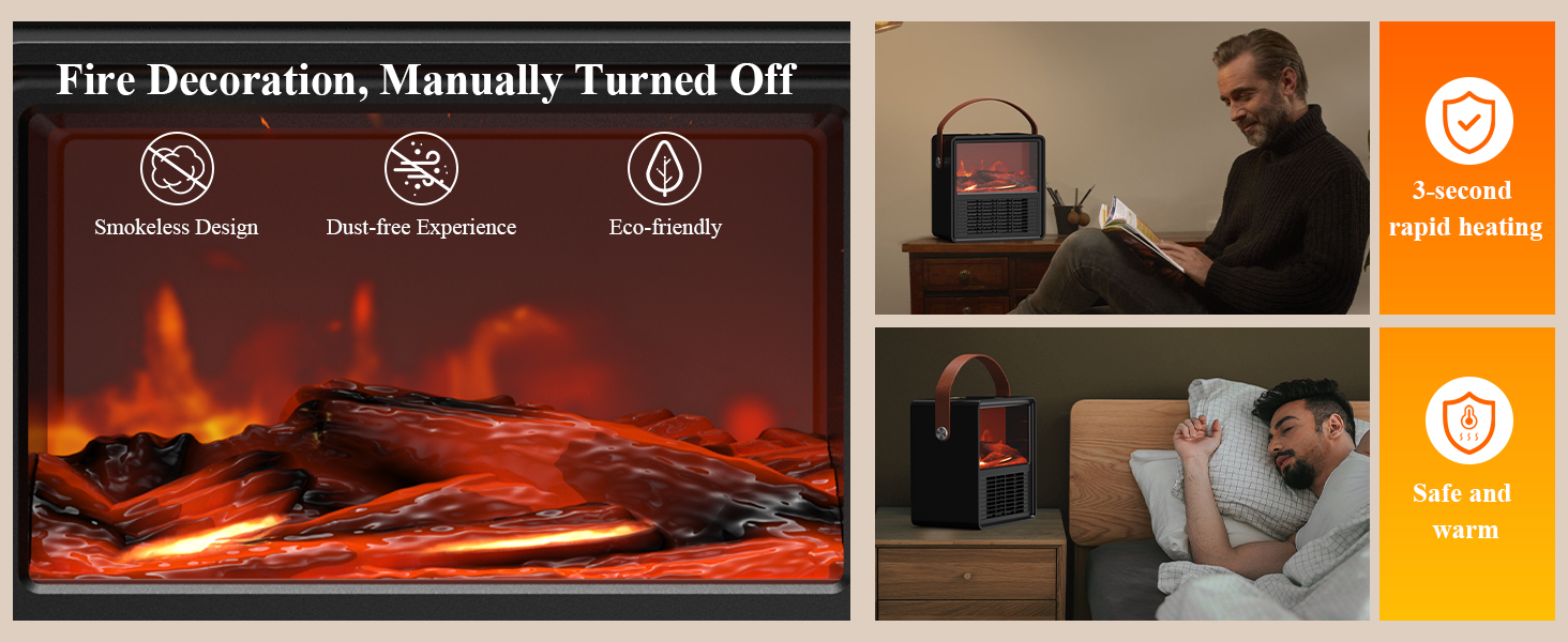 Електричний обігрівач Minthouz 1200W/800W з ефектом полум'я, термостатом та захистом від перегріву для дому та офісу