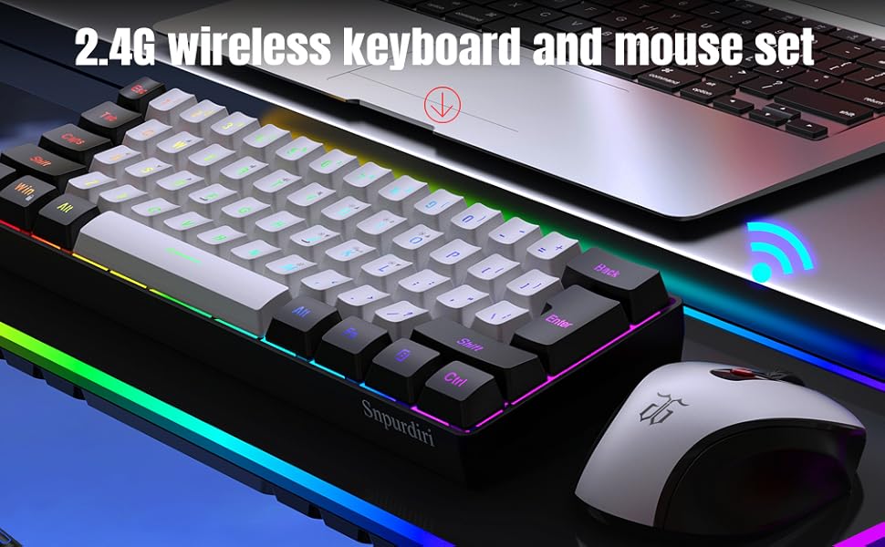 Бездротовий ігровий набір клавіатури та миші Snpurdiri 60% - Механічне відчуття, Ергономічний дизайн (Чорний/Білий)