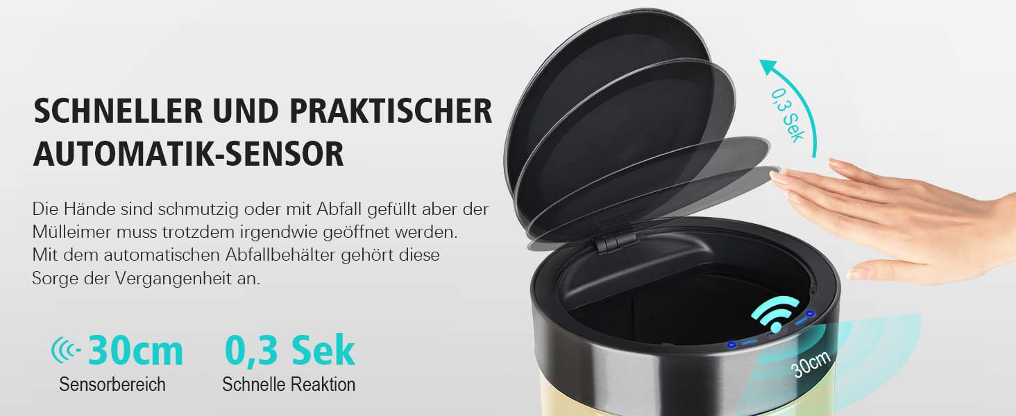 Рибеллі Відро для сміття 30л з нержавіючої сталі, з педальним механізмом, м'яке закриття, сортування сміття, кругле (Мигдальний колір з сенсором)