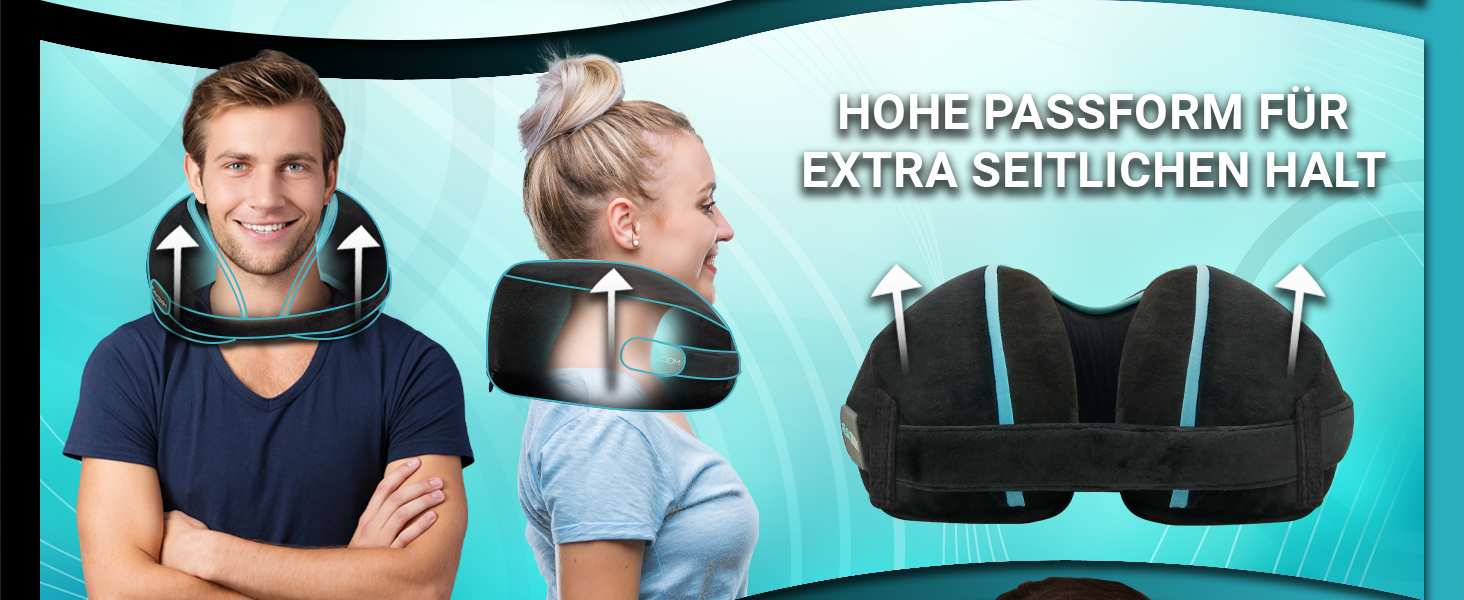 Подушка для шиї FLOWZOOM Comfy для подорожей: регульована, з memory foam, для автомобіля та літака, 360° підтримка, дихаючий чохол, з транспортним мішечком, сіра (Dream - чорна)
