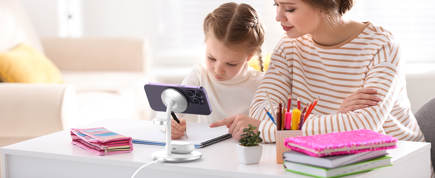 3-в-1 індукційна зарядка для декількох пристроїв, 15W MagSafe зарядка для iPhone 15/14, MagSafe зарядний пристрій для iWatch Ultra 2/1/Series 9/8, AirPods, білий колір