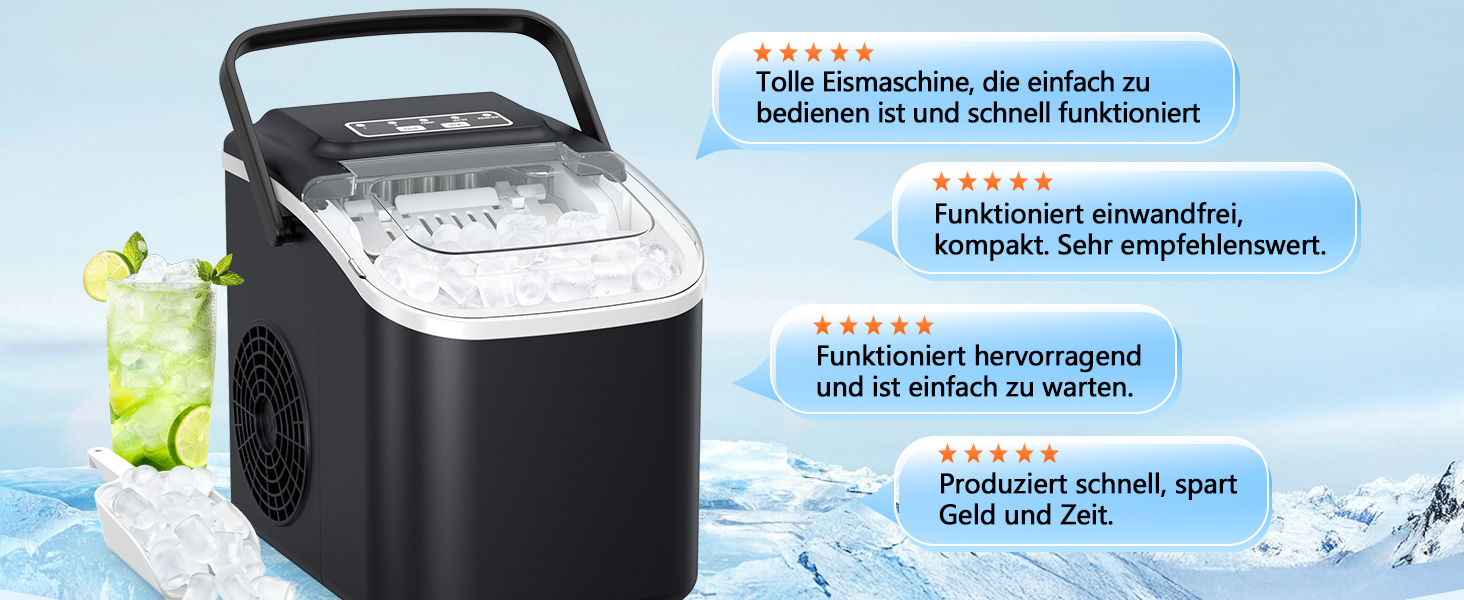 Машина для приготування льоду Eiswürfelmaschine Klein: портативна, 12 кг/24 год, 8 кубиків за 6 хв, 2 розміри, самоочищення для дому, кухні, кемпінгу, вечірки, RV