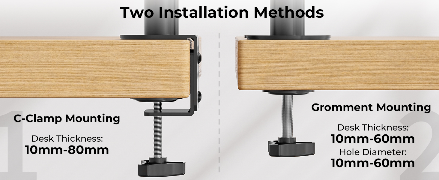 Кріплення для двох моніторів BONTEC, 13-34 дюйми, регулювання висоти, поворот, до 10 кг на монітор, VESA, кабель-менеджмент, кріплення на стіл, ергономічне для офісу та геймінгу