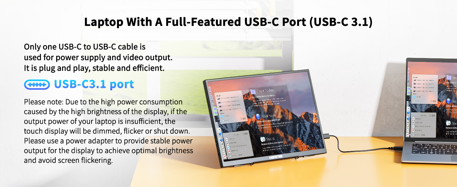 Портативний монітор 12.3 дюйма, FHD 1920x1280, IPS без відблисків, sRGB 100%, 60Hz, динаміки, USB-C, Mini-HDMI, VESA, для Windows/macOS, ігор та роботи (без сенсорного екрану)